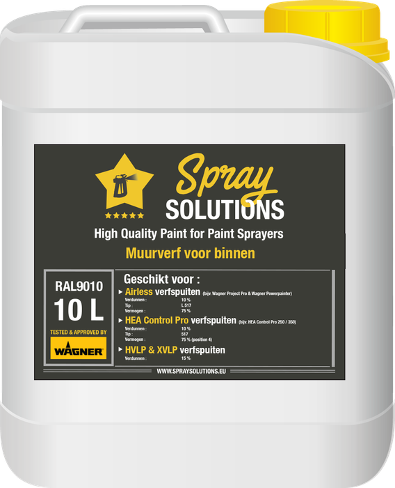Muurverf 10 liter RAL9010 - Spray Solutions